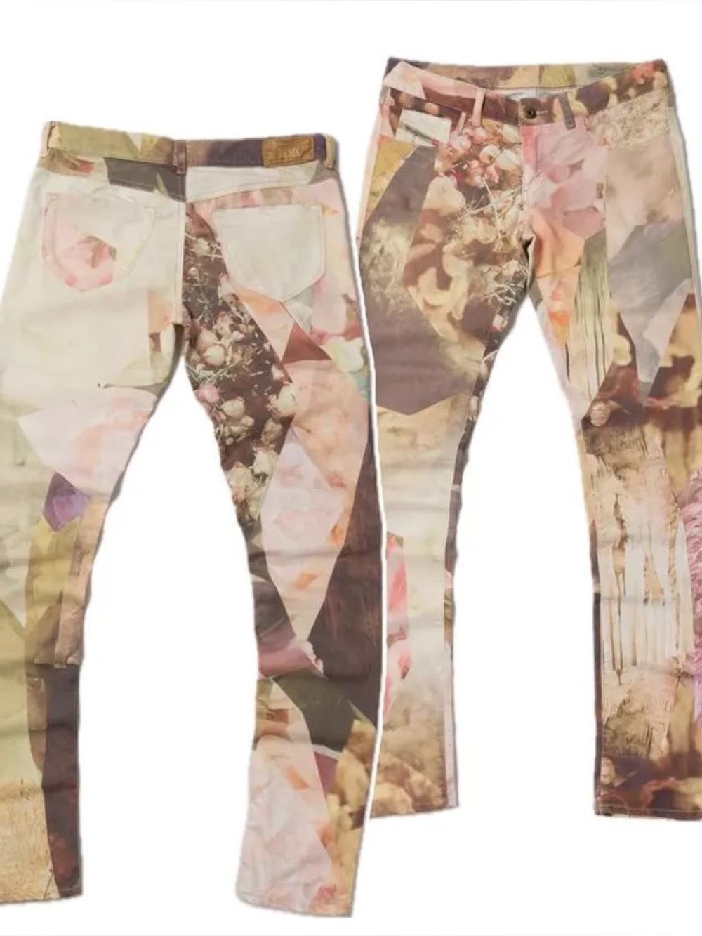 Abstract Floral Print Skinny Jeans - Multicolor